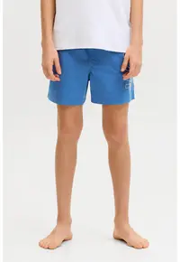 Pantaloni scurti de baie cu imprimeu logo si buzunare - Albastru