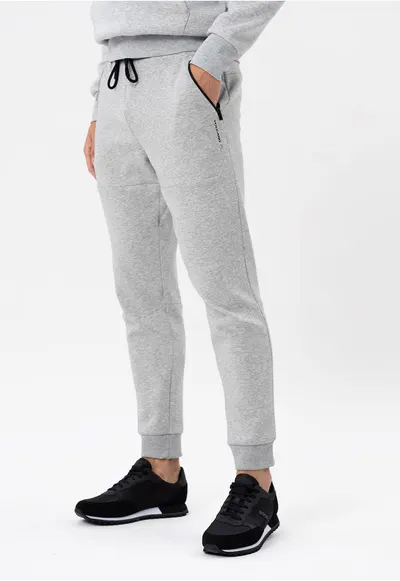 Pantaloni de trening conici - cu buzunare si fermoar - N-Baso - gri deschis - Gri deschis melange