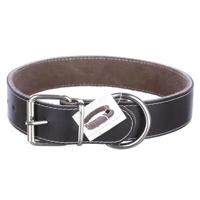 Zgarda din piele, neagra, pentru caini de talie medie si mare, 4 cm x 65 cm