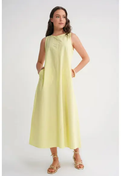 Rochie Maxi Relaxed Fit - Galben - Textil