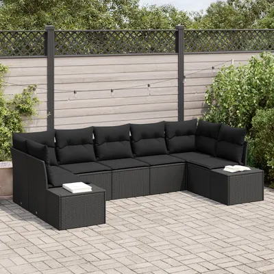 Gossi set de canapea de gradina cu 7 piese si perne negre din ratan poli