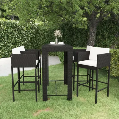 Gossi set mobilier bar de gradina cu perne, 5 piese, negru, poliratan