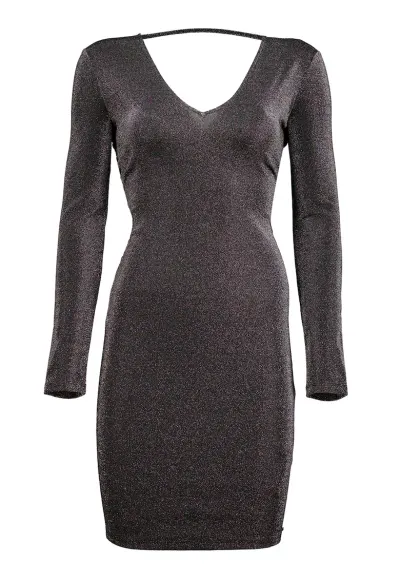 Rochie cambrata cu aspect stralucitor - Negru/Argintiu