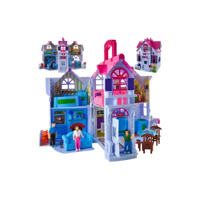 Casuta de papusi pliabila, portabila, 6 camere, mobilier inclus, 23x38x24 cm, multicolor