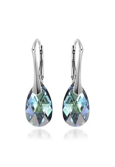 Cercei Argint 925 placat cu rodiu cu cristale Swarovski® Pear 16 mm - Albastru