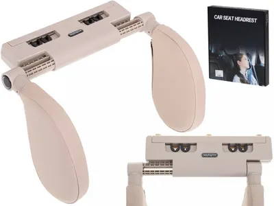 Suport tetiera auto pentru copii, Ikonka, pentru sustine cap si gat, echipat cu doua brate independente ce pot fi ridicate sau coborate la 180 grade, dimensiunea universala 26 x 22 x 23 cm, piele ecologica Beige
