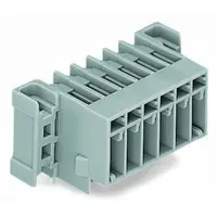 THT male header; 1.0 x 1.0 mm solder pin; angled; clamping collar; Pin spacing 5 mm; 9-pole; gray