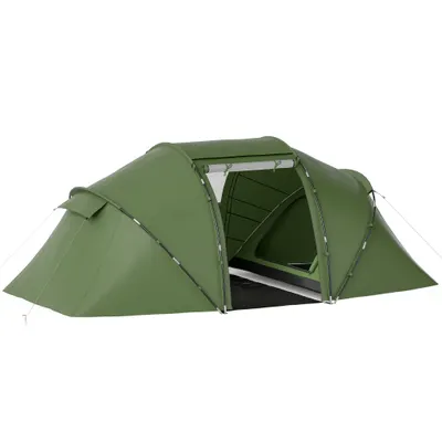 Outsunny Cortă Familiară pentru 4-6 Persoane cu 2 Camere și Geantă de Transport 430x240x170 cm Verde | Aosom Romania