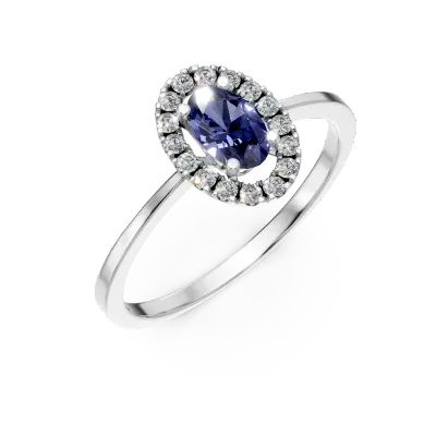Inel din aur alb cu un safir oval de 0.53ct si diamante de 0.18ct
