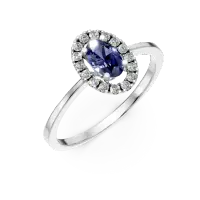 Inel din aur alb cu un safir oval de 0.53ct si diamante de 0.18ct