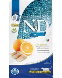 FARMINA N&amp;D Ocean Hrana uscata pisici adulte sterilizate, cu hering si portocala - 300 g