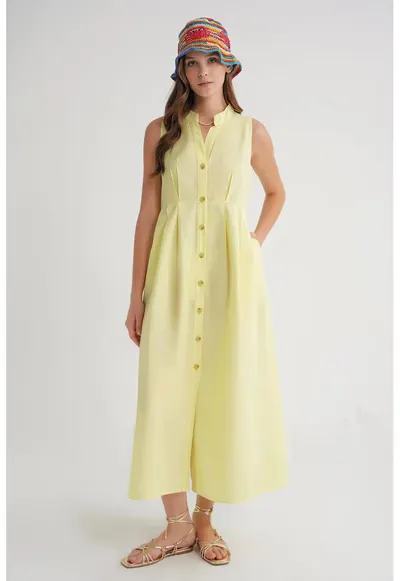 Rochie maxi - HiCCUP - guler tippet - galben - textil