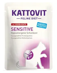 KATTOVIT Feline Diet Sensitive hrana umeda dietetica pentru pisici cu alergii alimentare, cu pui si rata 85 g
