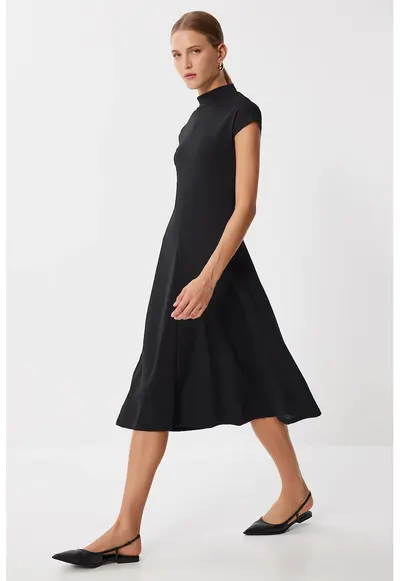 Rochie midi - Happiness Istanbul - tip A - neagra - tricotata - casual