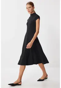Rochie midi - Happiness Istanbul - tip A - neagra - tricotata - casual