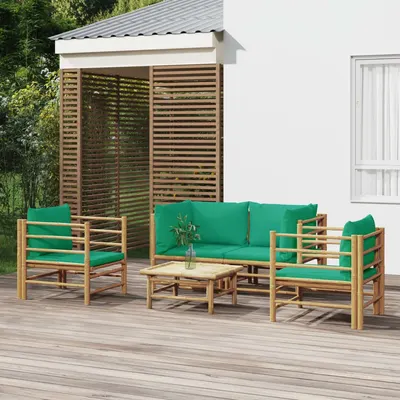 Gossi set mobilier de gradina cu perne verzi, 5 piese, bambus