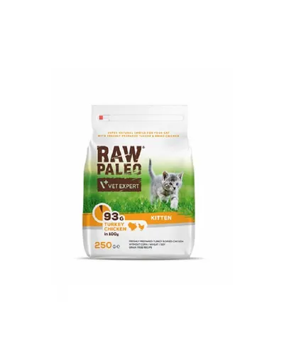 VETEXPERT Raw Paleo Kitten Turkey&Chicken Mancare uscata pisoi, cu curcan si pui 250 g