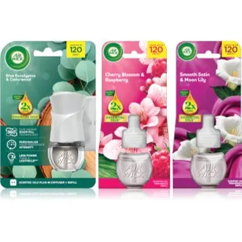Air Wick Cherry Blossom & Rasberry Blue Eucalyptus & Cedarwood Essential Oils Smooth Satin & Moon Li odorizant de camera