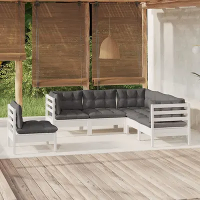 Gossi set mobilier gradina cu perne, 5 piese, alb, lemn de pin