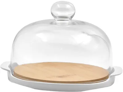 Platou/formă pentru prăjituri cu capac Maison - 25 x 22 x 14 cm, alb