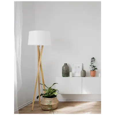 Lampa podea SALINO Ivory Fabric Shade Brown Fabric Wire Natural Lemn LED E27 1x12 Wat 230 Volt IP20 Fara bec
