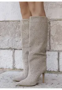 Cizme bej cu strasuri 72527A 110 18945 - Bej