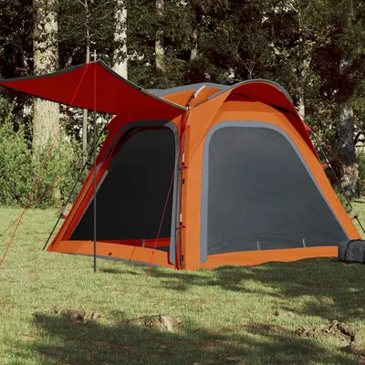 vidaXL Cort camping, 4 persoane, gri/oranj, impermeabil, setare rapidă