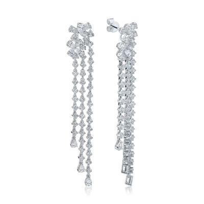 Cercei candelabru din aur alb cu diamante pear si rotunde de 4.21ct