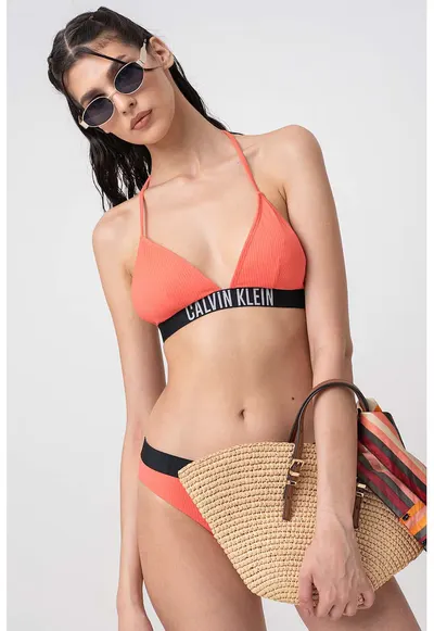 Sutien de baie triunghiular cu logo - Negru/Coral