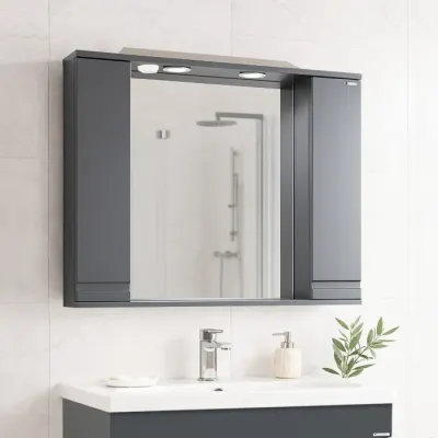 Dulap baie suspendat seria 786 cu oglinda, front MDF, montat, antracit, 80x71 cm