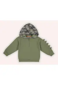 Hanorac gros cu gluga - model Dinozaur - - Authentic Threads - Kaki - pentru baieti - Kaki