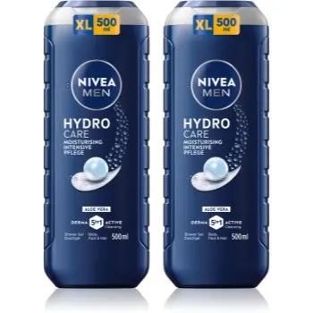 NIVEA MEN Hydrocare gel de dus pentru față, corp și păr ambalaj economic 2 x 500 ml