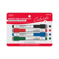 Marker whiteboard, varf rotund, 4buc/set, cu burete si magnet, Daco