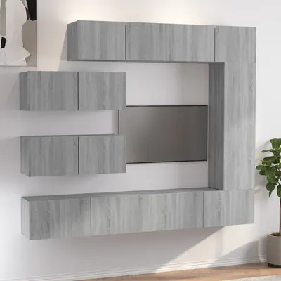 vidaXL Set comode TV, 7 piese, gri sonoma, lemn compozit