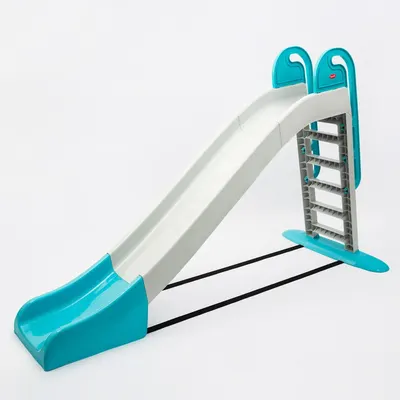 Tobogan pentru copii XXL Doloni WhiteTurquoise, cu trepte si manere ergonomice de sustinere, dimensiune 243.8 x 100 x 149.3 cm