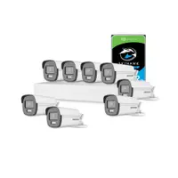 Sistem supraveghere exterior cu HDD 2 TB HikVision, 8 camere, 2 MP, 2.8 mm, IR/lumina alba 40 m, microfon