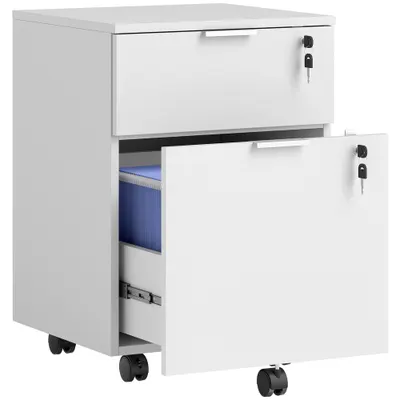 HOMCOM Corp de birou, mobilier de depozitare 2 sertare 2 bare pentru dosare suspendate, încuiabil cu 2 chei 42x40x60 cm | Aosom Romania