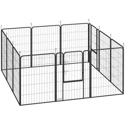 PawHut Țarc cu 12 Panouri din Oțel pentru Câini de Talie Medie, 80 cm Înălțime, Negru | Aosom Romania