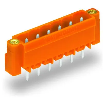 THT male header; 1.2 x 1.2 mm solder pin; straight; Threaded flange; Pin spacing 5.08 mm; 14-pole; orange