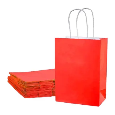 Sacoșe hârtie cu mâner răsucit - Roșu (set 12 buc) - Mică - 15x22x8cm