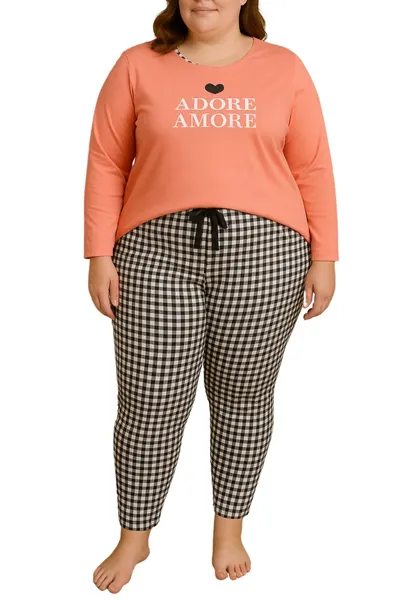 Pijamale bumbac Amore, big size, roz piersic (Marime pijama: 4XL)