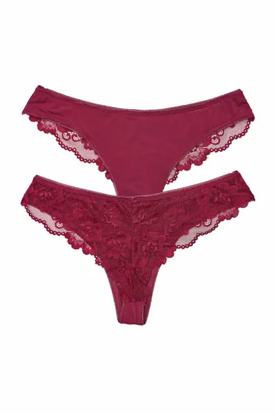 Chilot dantelat cu croiala braziliana, Vanessa, set 2 perechi (Culoare: Negru, Marime chilot: XL)