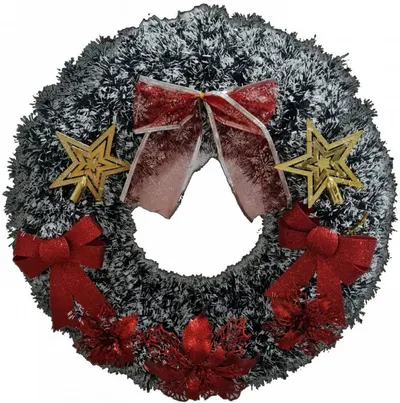 Coronita de Craciun XXL pentru usa si casa Novokids Christmas Crown, Diametru 47 cm, Cu decoratiuni, Model Brad Nins, Verde cu Alb