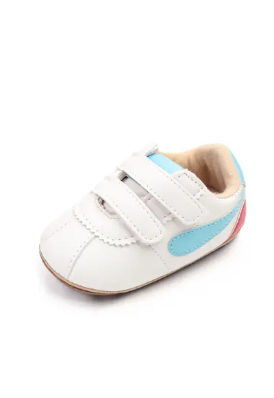 Pantofi Sport Velcro - Piele ecologica - Alb/Albastru deschis