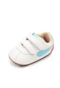 Pantofi Sport Velcro - Piele ecologica - Alb/Albastru deschis
