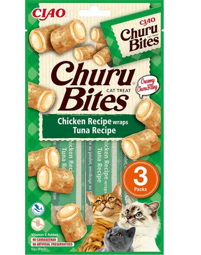 INABA Churu Bites Chicken tuna wrap 3x10g gustare cu umplutura ton pentru pisici