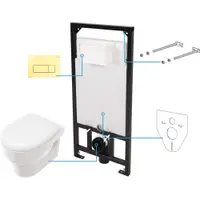 Set vas wc suspendat rimless alb cu rezervor incastrat si clapeta de actionare aurie Deante, Avis