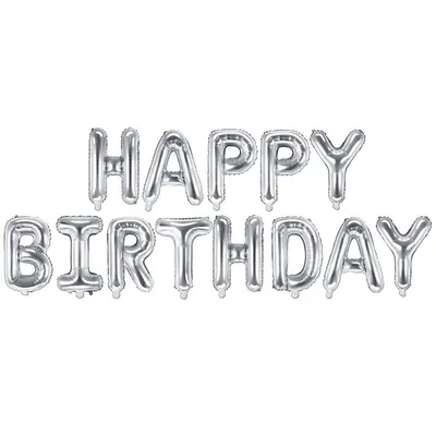 Balon party Happy Birthday argintiu 340x35cm