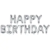 Balon party Happy Birthday argintiu 340x35cm