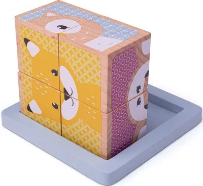 Set de joaca Bigjigs - Cuburi din lemn, animale de padure